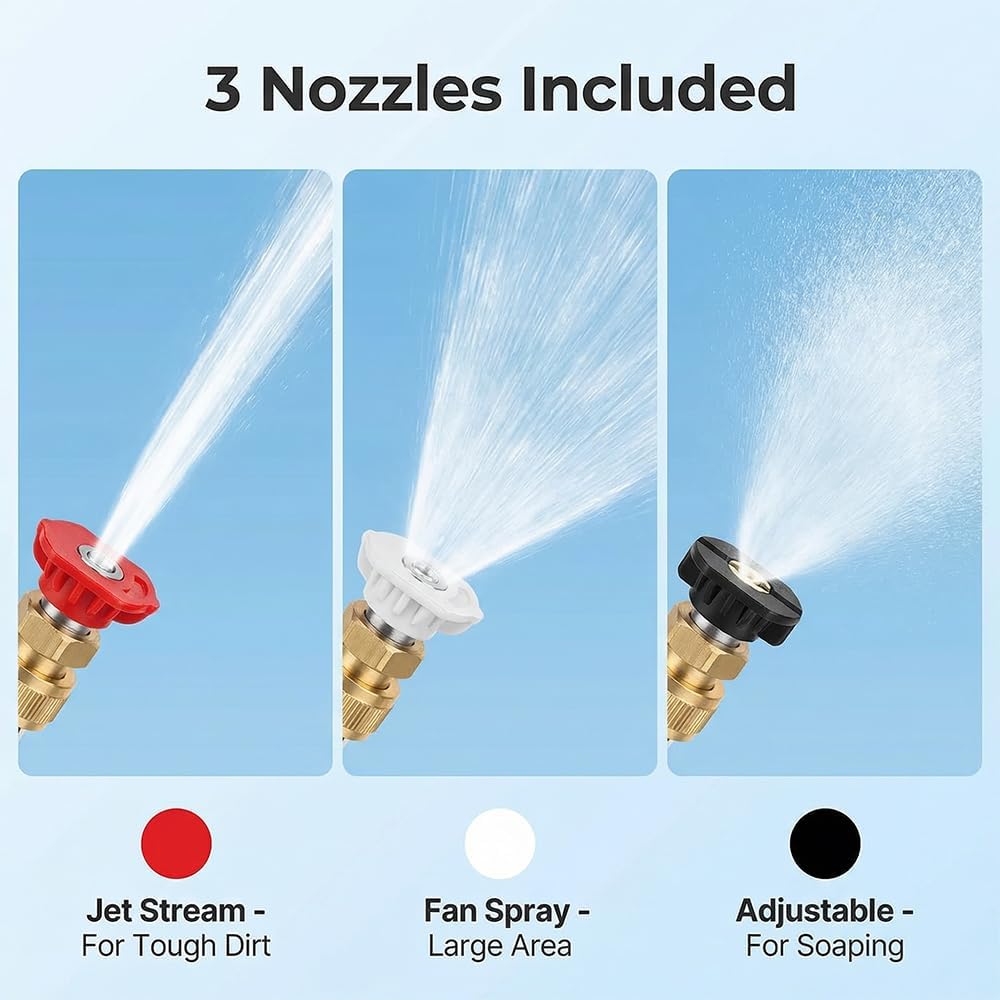 High Pressure Hose Nozzle for Garden: Metal Power Washer Wand Jet Nozzle with 3 Spray Tips - Heavy Duty Brass Connector, Hose Pressure Cleaner for Car, Patio, Driveway, Deck Cleaning (2 pcs black)