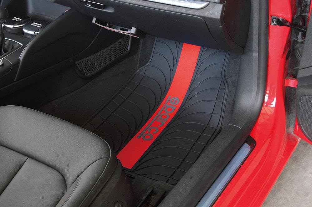Sparco SPC1913RS Juego de Alfombra Goma Color Franja Logo SPARCO Universal, LATEX, Rojo, Set de 4