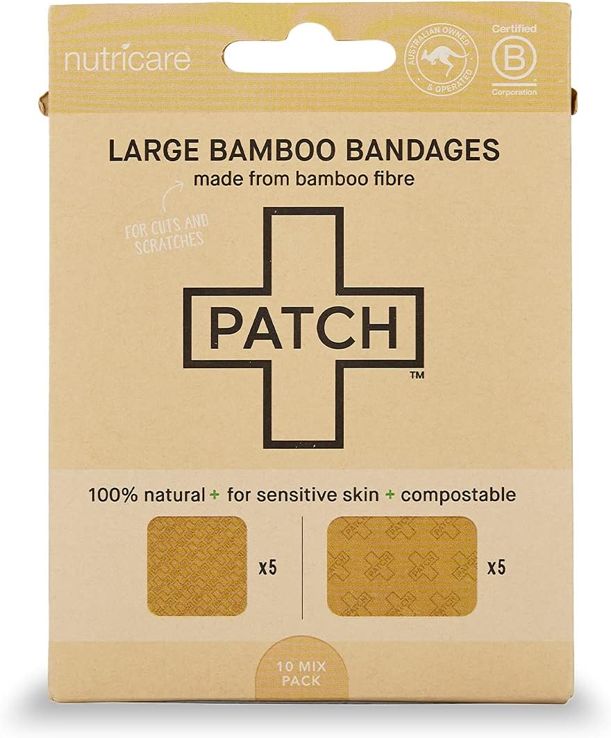 PATCH Large Format Bamboo Plasters for Cuts & Scratches, Hypoallergenic Wound Care for Sensitive