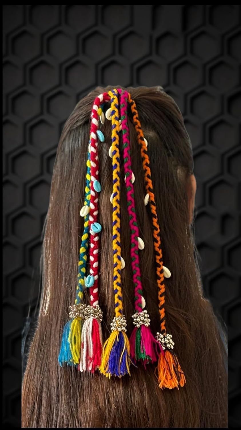 BELARO 1 PCS Navratri Look Hair Braids with Rubber Bands Girl and Women, Hair Accessory for Everyday Style and Rainbow Color Braids Extensions Color | Boho Chic Style (Multicolour) (Style 5) 2