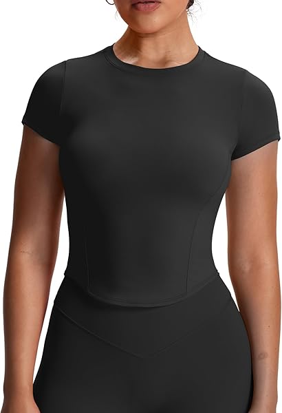 Aoxjox Women's Short Sleeve T-Shirts GEO Baby Tee Workout Gym Yoga Crop Top