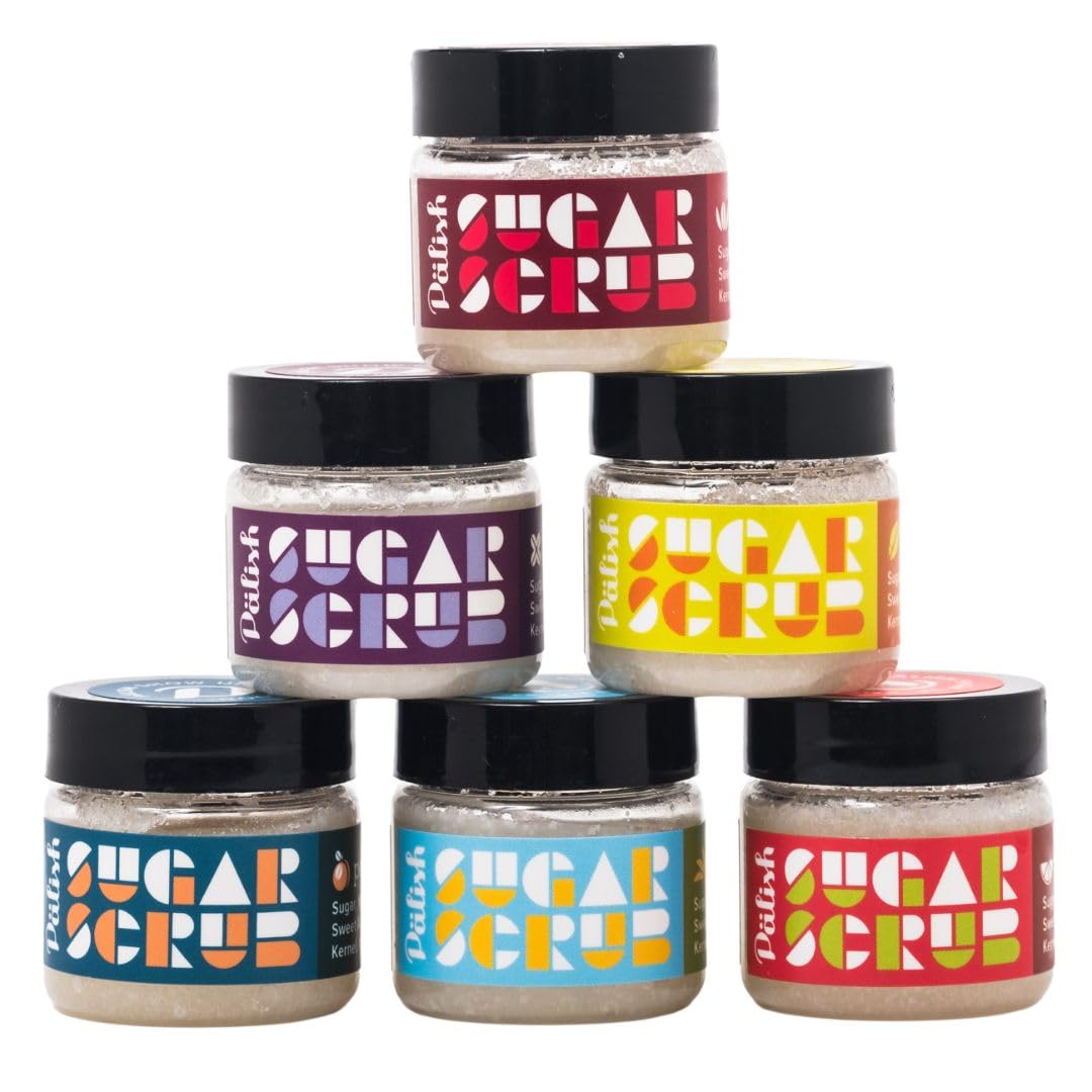 Palish Ultra Hydrating and Exfoliating Sugar Scrub | Natural | Paraben Free, Vegan, Cruelty Free | Six, 1 Oz Jars | Variety Pack
