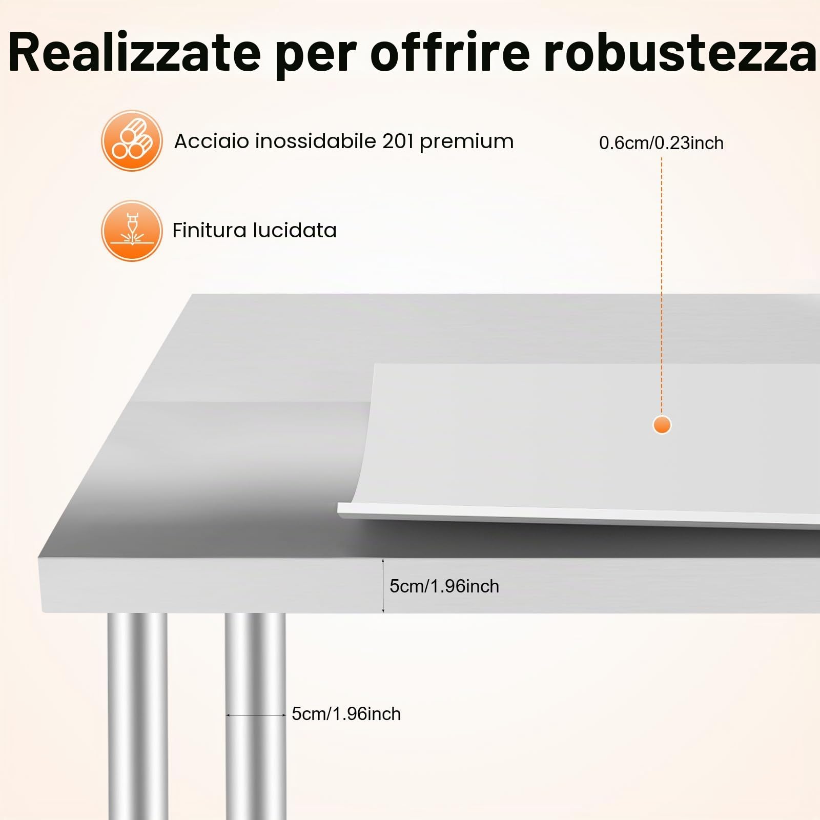 Tavolo da lavoro in acciaio inox, 70 x 60 x 85 cm, mobile da lavoro con 4 ruote universali con ruote, in acciaio inox, da cucina, da ristorante, da lavoro