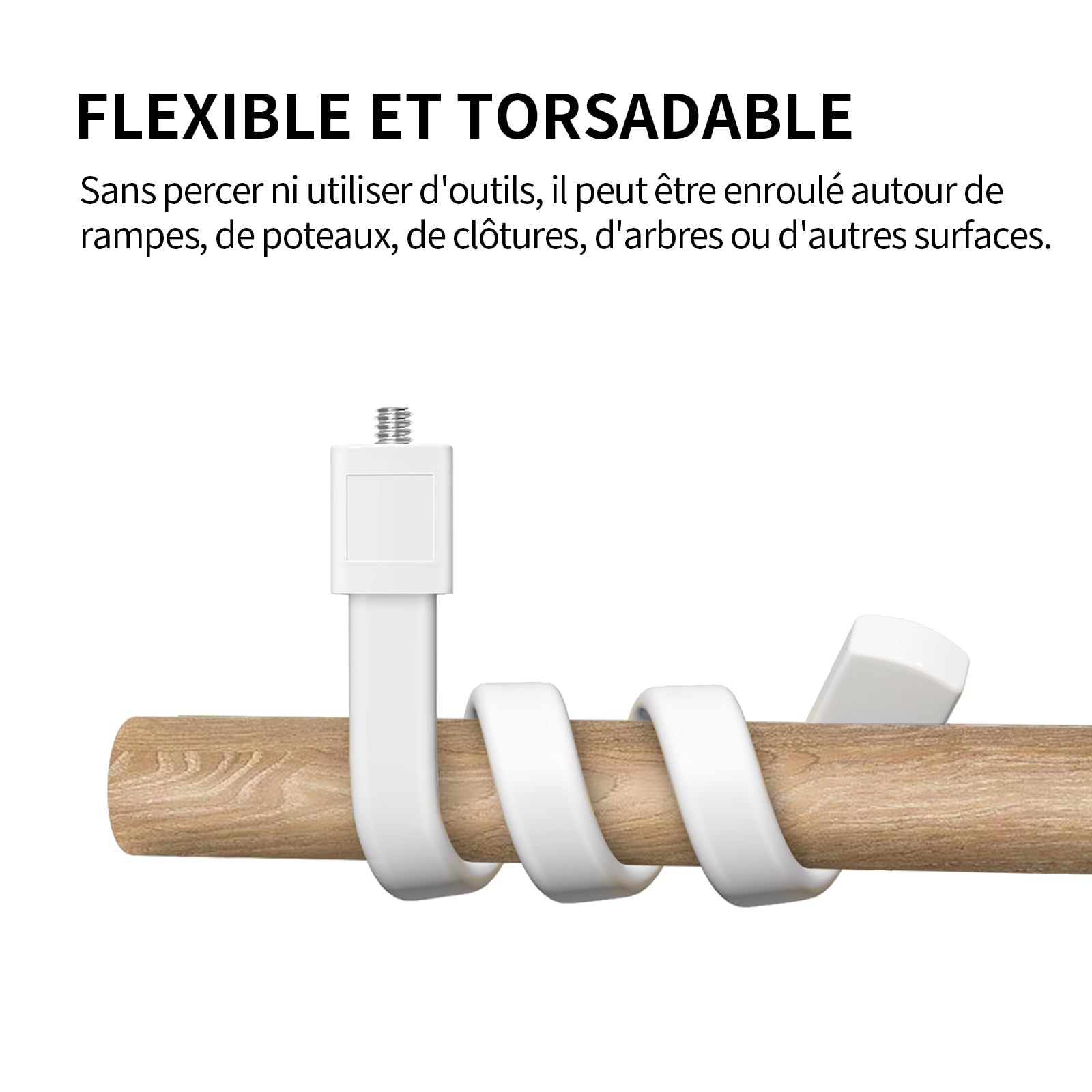 Support Flexible pour caméra pour Ring, Blink, Eufy, Google Nest, Wyze, Arlo et Autres caméras d'intérieur et d'extérieur avec Trou fileté 1/4, sans Outils ni dommages au Mur, Blanc