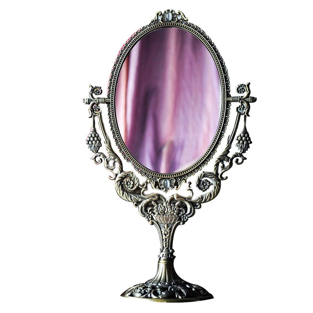 Specchio da toeletta Specchio per il trucco con ingrandimento, specchio Continental vintage a doppia faccia Pettine per trucco rotante HD Princess Specchio di bellezza