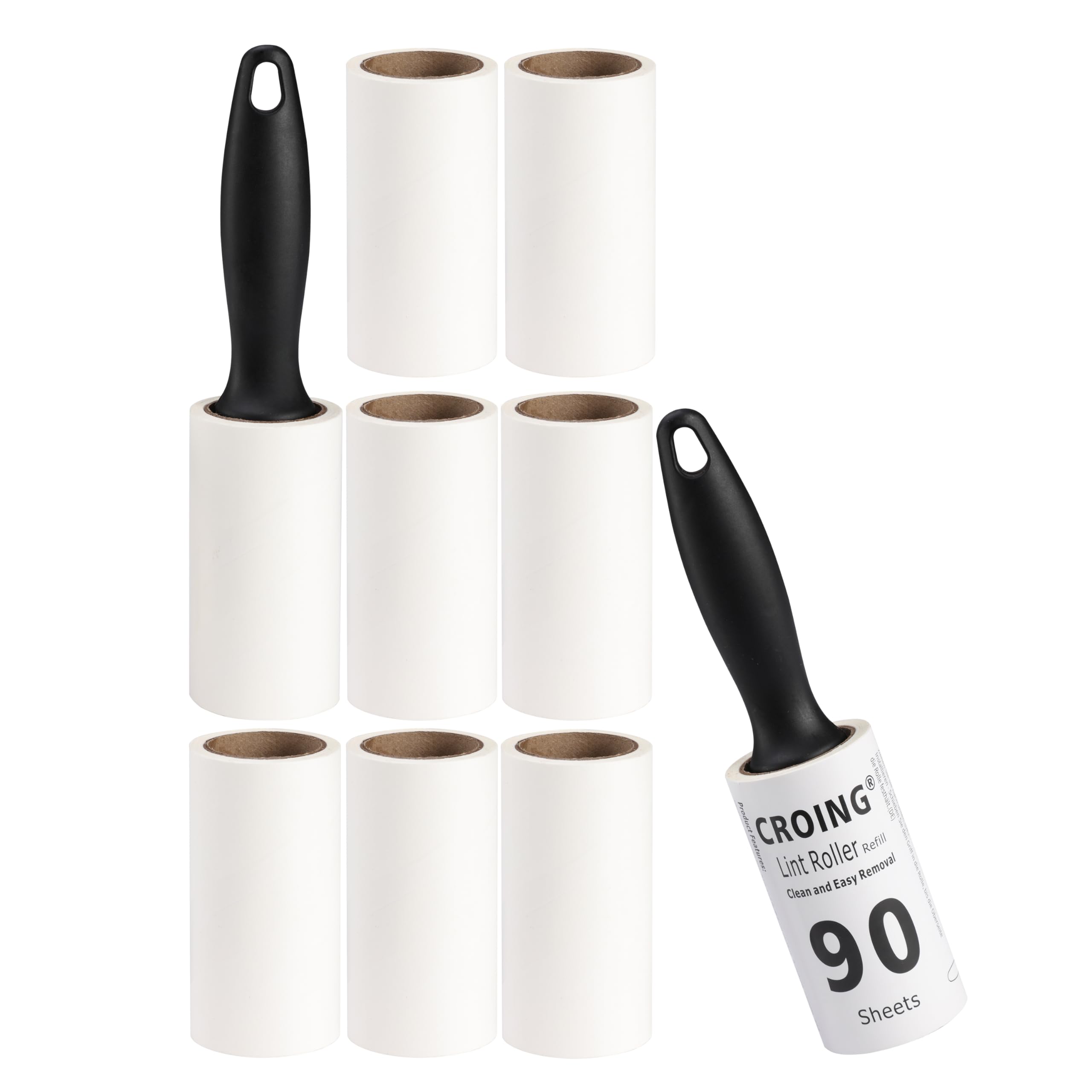 CROING Pet Lint Rollers, 810 Sheets of Lint Roller Refills & 2 Handles, 90 Sheets per Sticky Clothes Roller