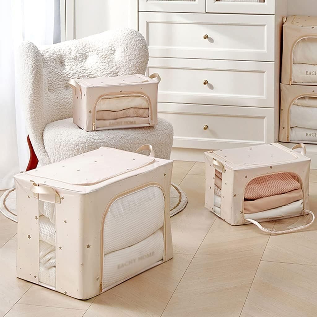 Bolsas Almacenaje Ropa Bolsa De Almacenamiento De Ropa con Asa Y Cremalleras Contenedor De Almacenamiento Plegable con Ventana Transparente Organizador Armario para Edredones(B,66l)