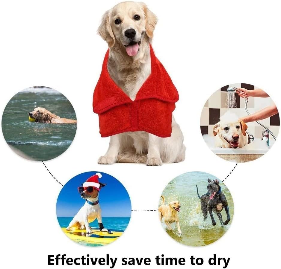 UOMIO Dog Drying Coat Bathrobe Towel, Puppy Towelling Robe, Double-layer Microfiber Absorb Moisture and Dry Pet Quickly, Adjustable Collar and Waist - 43CM Back Length for Puppy Small Dog