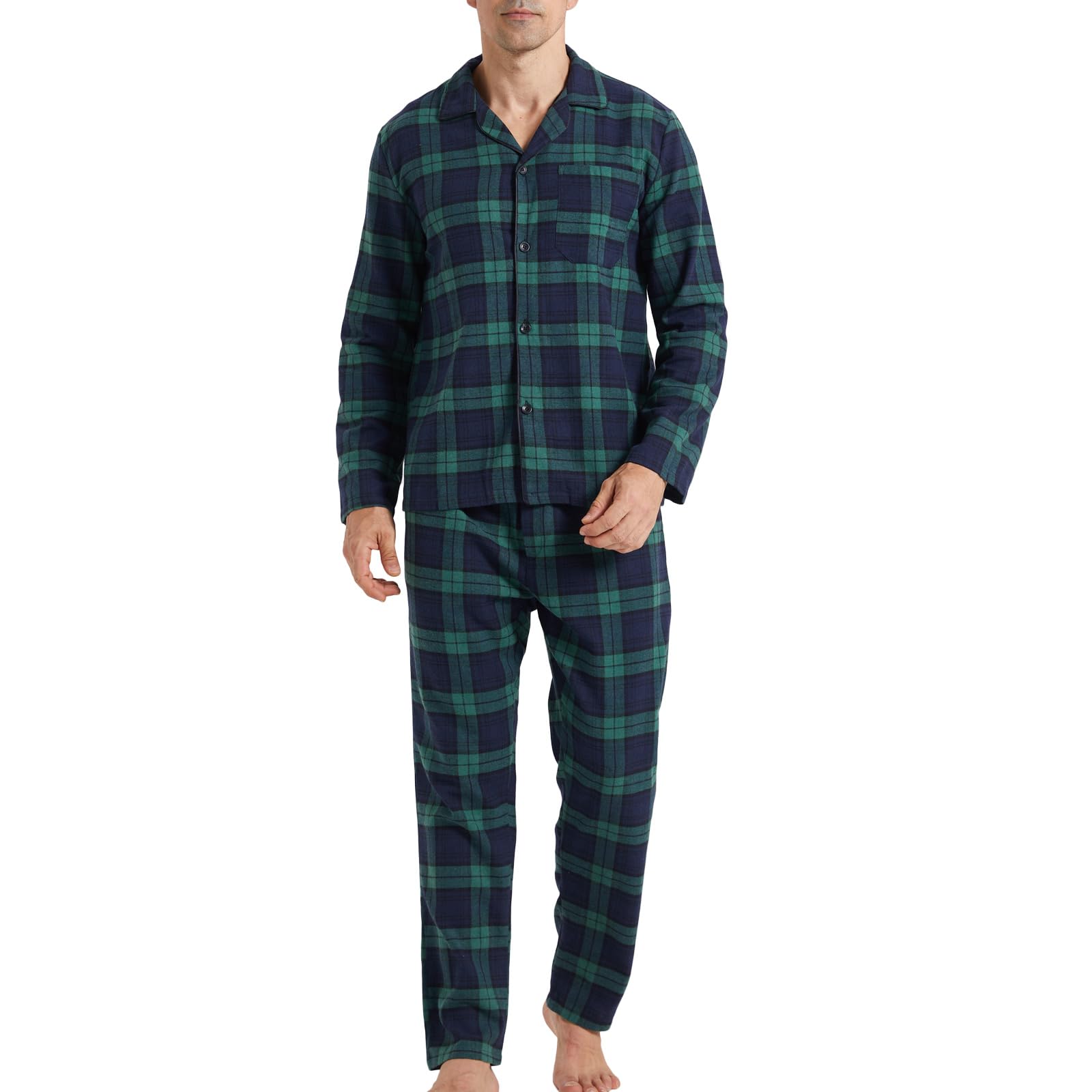 LANBAOSI Herren Zweiteiliger Schlafanzug Set Lang Hose Oberteil Pyjama Baumwolle Polybaumwolle Winter Langarm Shirt & Schlafanzughose Karierte Pyjamahose