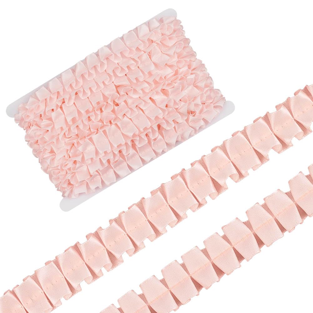 OLYCRAFT 9m Pink Pleated Ribbon Trim 25mm Polyester Double Sided Ruffled Fabric Ribbons Ruffle Pleated Lace Trim with Empty Spools for Applique Sewing Crafts Home Decoration
