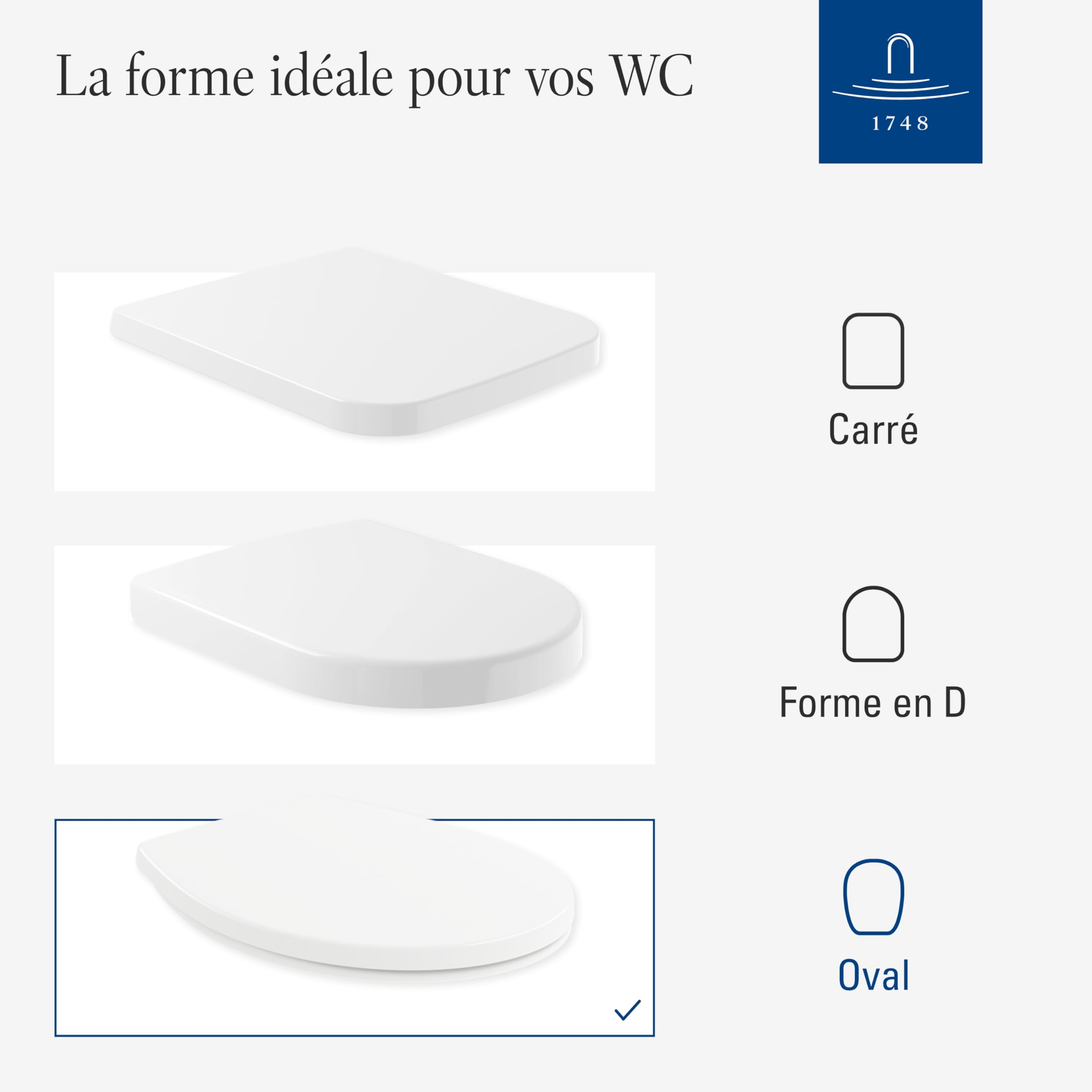 Siège de WC universel Villeroy & Boch - Abattant de WC blanc brillant avec fermeture frein de chute - amovible et incassable en plastique thermodurcissable - forme ovale - Pièces détachées d'origine