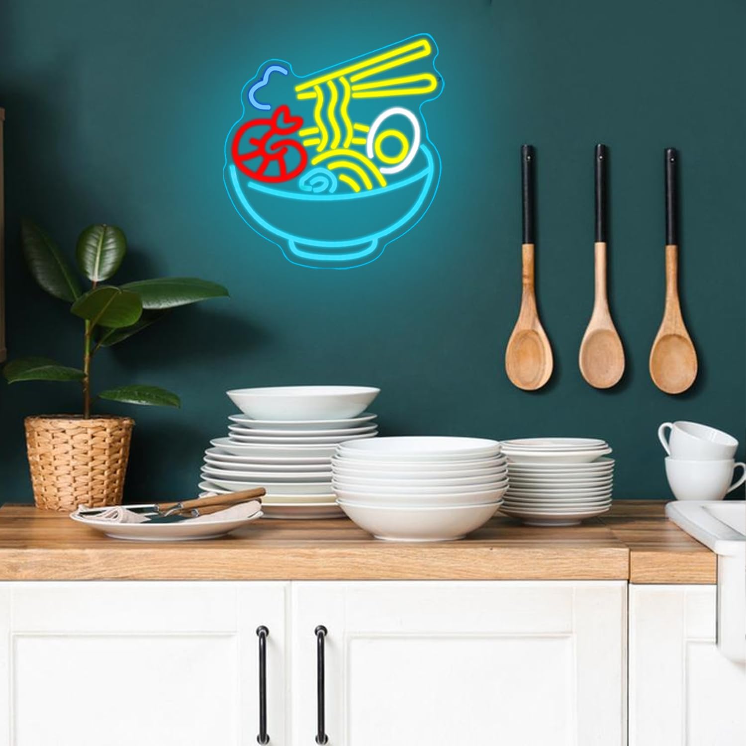 Ramen Neon Sign for Wall Decor Noodles Neon Light for Wall Decor Colorful Ramen Neon Light Up Sign Japanese Decor for Restaurant Kitchen Noodle Shop Decoration