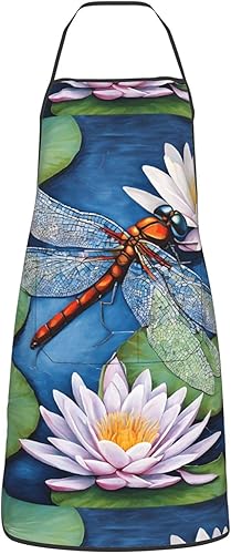 Miniatura 8 de Unisex Apron With Pocket, Dragonfly Painting Chef Apron For Cooking, Bbq & Crafts, Spillproof Kitchen Protection Bib With Large Utility Pocket For
