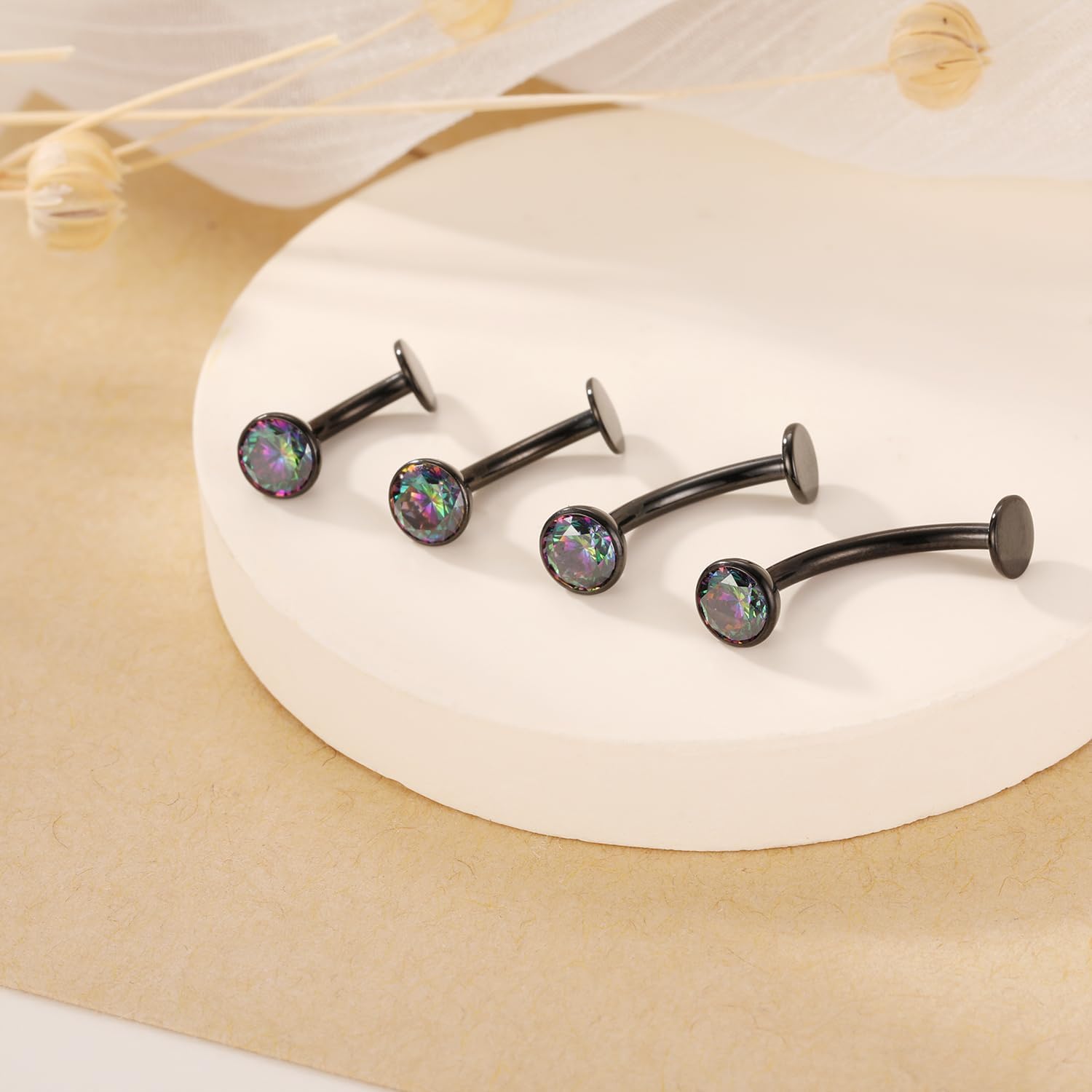 G23 Titanium Belly Jewelry 14G Flat Bottom Floating Belly Button Rings Curved Belly Barbell Navel Ring Belly Piercing 8/10/12/14mm Navel Rings Belly Piercings Jewelry for Women