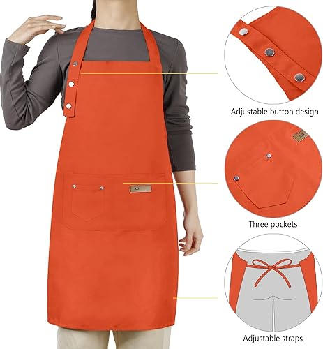 Miniatura 4 de Delantal ajustable con botones para mujeres y hombres, artistas, pintura, cerámica, jardín, cocina, chef, 3 bolsillos, impermeable, M-XXL
