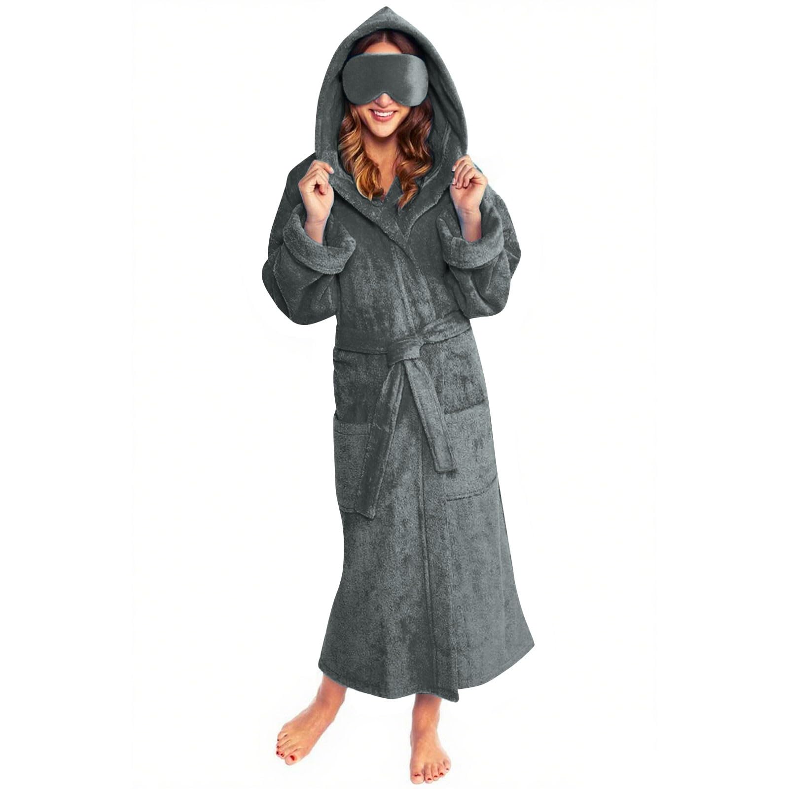 Accappatoio Donna In Flanella Con Cappuccio E Tasche Vestaglia Invernale | Kimono Con Cintura Regolabili Loungewear A Manica Lunga Camicia Da Notte Donna Comoda Pesante Caldo Sleepwear Loungewear