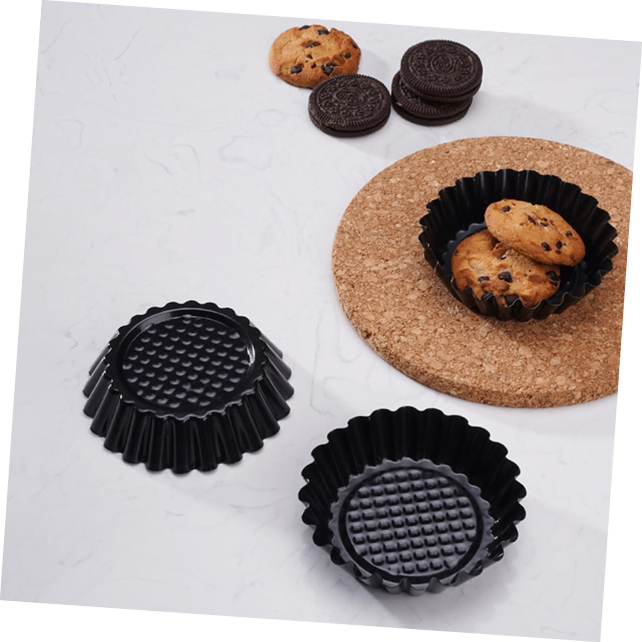 Molde para Hornear Tartaletas de Huevo 12 Piezas Acero al Carbono Negro | Diseño Resistente a Rayaduras, Mantiene la Forma al Desmoldar, Adecuado para Tartaletas DIY y Postres al Horno