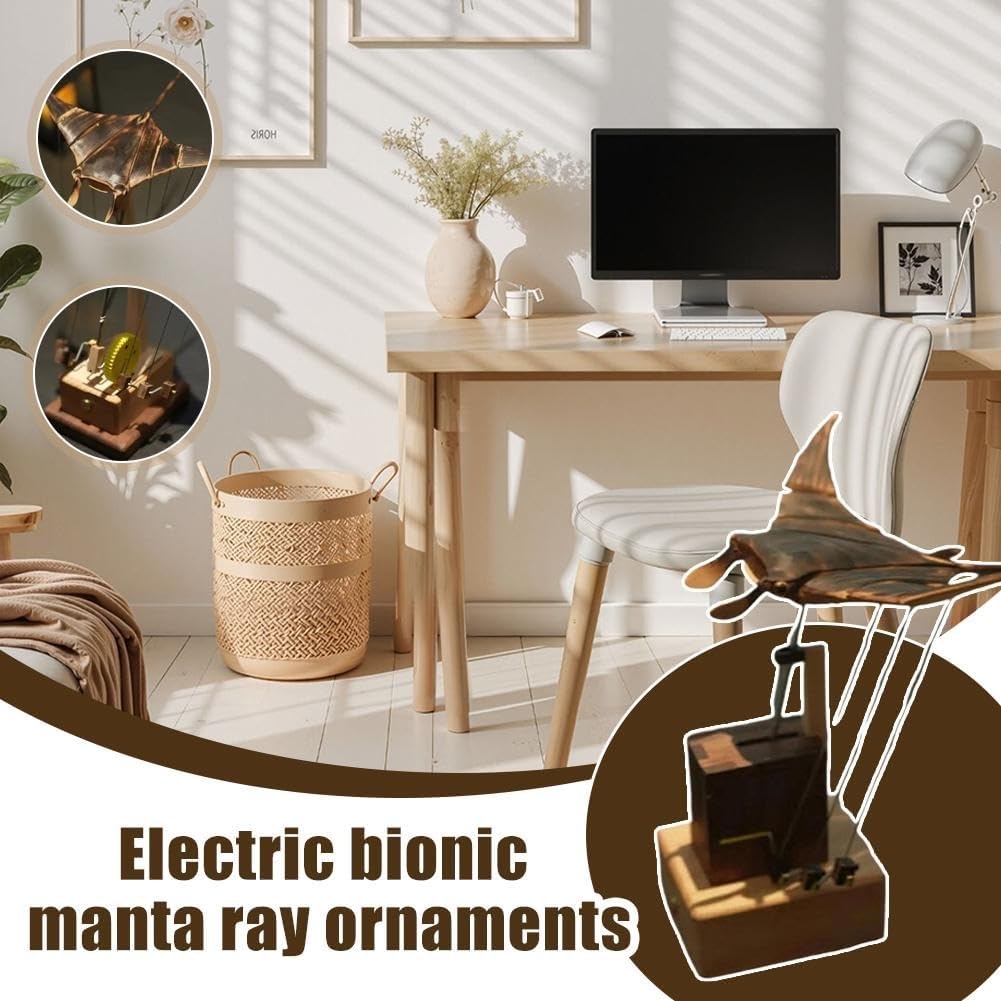 Automaton elettrico Manta Ray Automaton in legno fatto a mano aggiornato - movimento realistico di nuoto, decorazione unica per scrivania oceano per casa ufficio