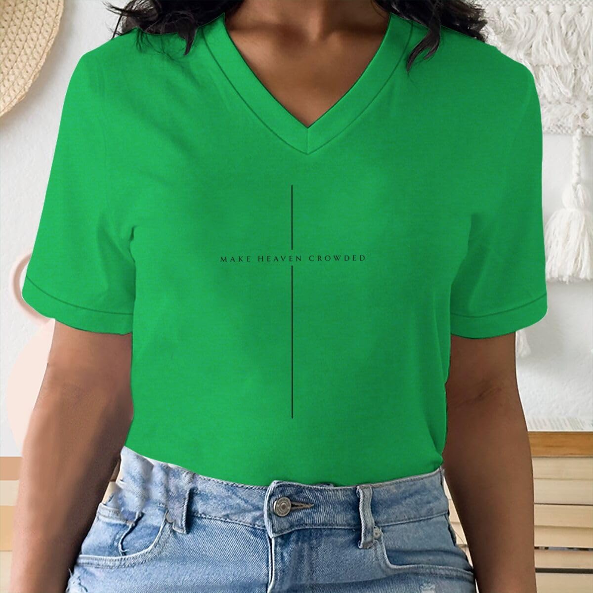 Make Heaven Crowded T-Shirt for Women Christian Jesus Shirts Bible Verse Inspirational Shirt V Neck T-Shirts - Image 2