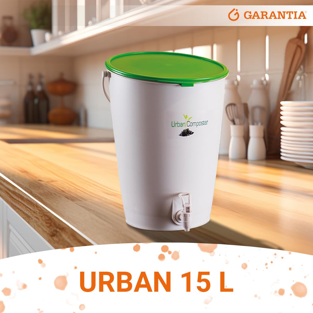 GARANTIA Urban Komposter 15 Liter grün, inkl. Deckel und Kompostspray | Biomülleimer Küche, Komposteimer, Bio Mülleimer, Abfall & Recycling, Bioabfallbehälter für Küche, Biomüll, Biotonne
