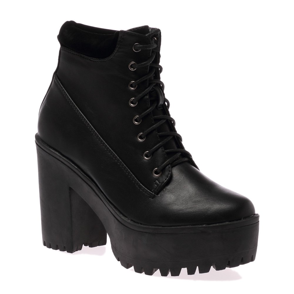 My1stWish Cleated Sole Block Heel Lace Up Ankle Boots Women's