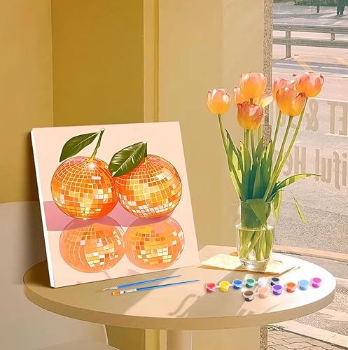 Miniatura 4 de Canrichshop 4 Pack Disco Ball DIY Paint by Number Beginners,Fruit Oil Painting Adults' Paint-by-Number Kits,Acrylic Paint Kit with Frame for All