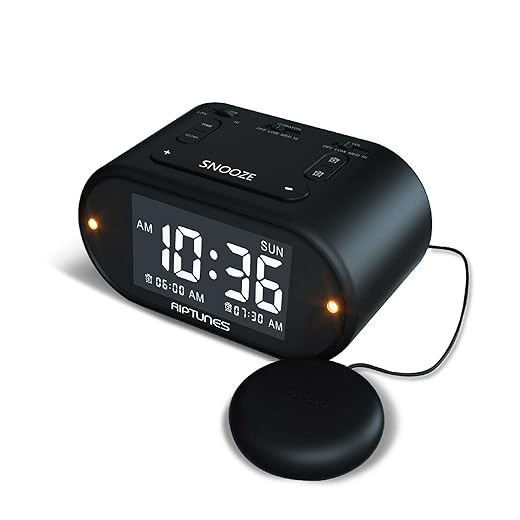 Riptunes Loud Alarm Clock with Bed Shaker for Heavy Sleepers & Hearing Impaired Dual Alarm for