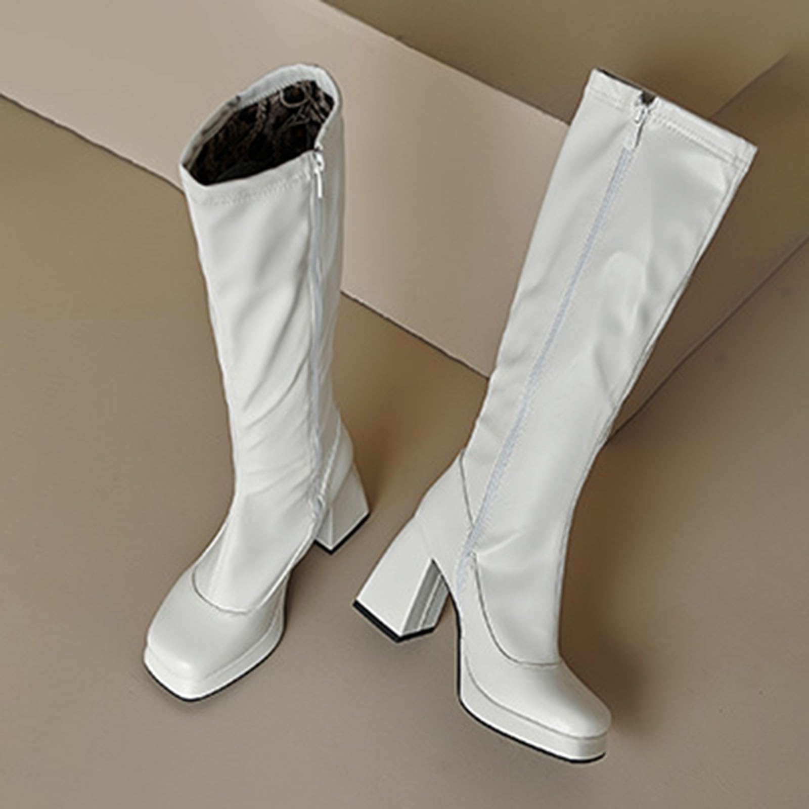 Generisch Botas Botas de piel con plataforma alta hasta la rodilla Botas gruesas de tacón alto con cremallera