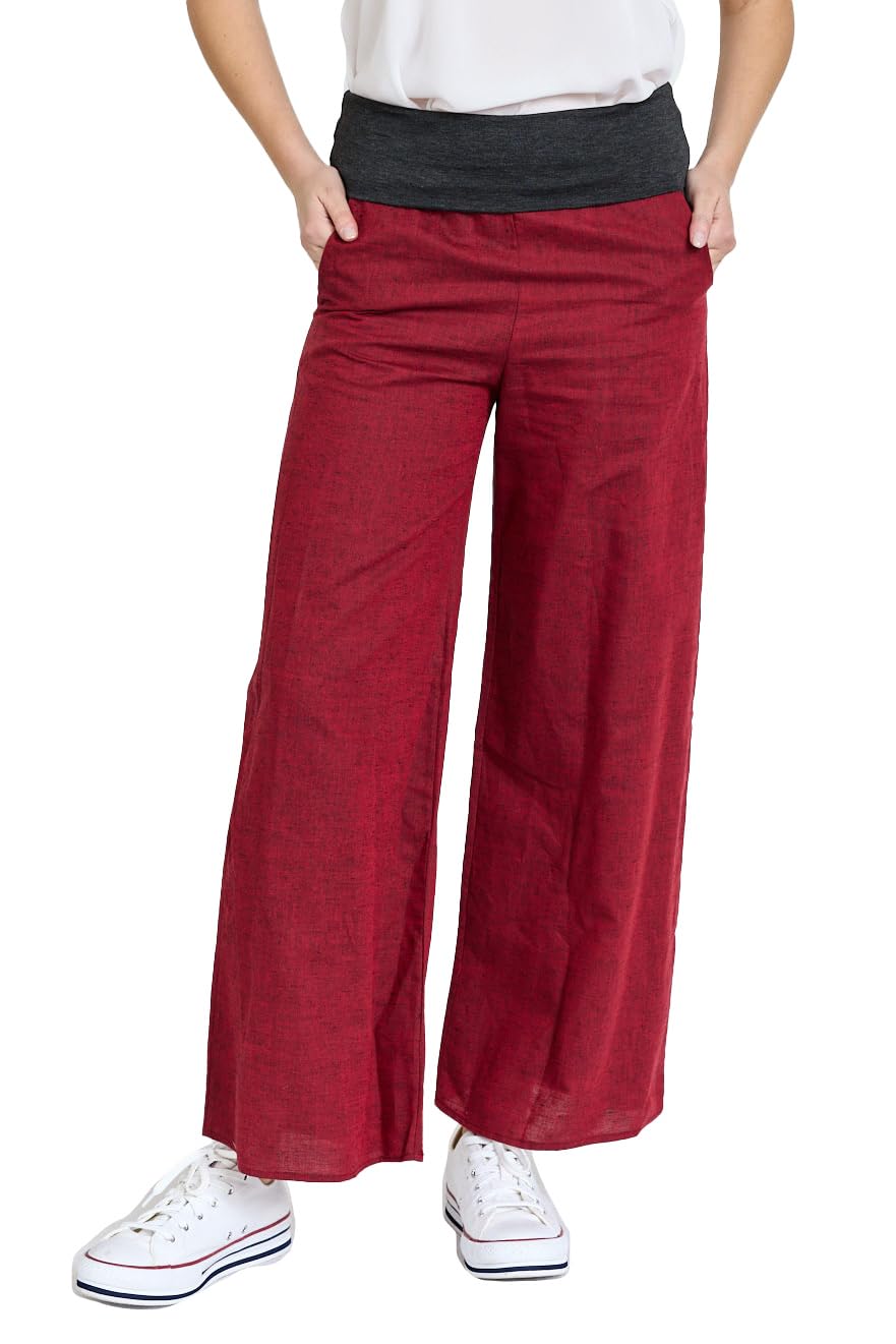Eloges Womens Fold Over Waist Cotton-Linen Wide Leg Pants