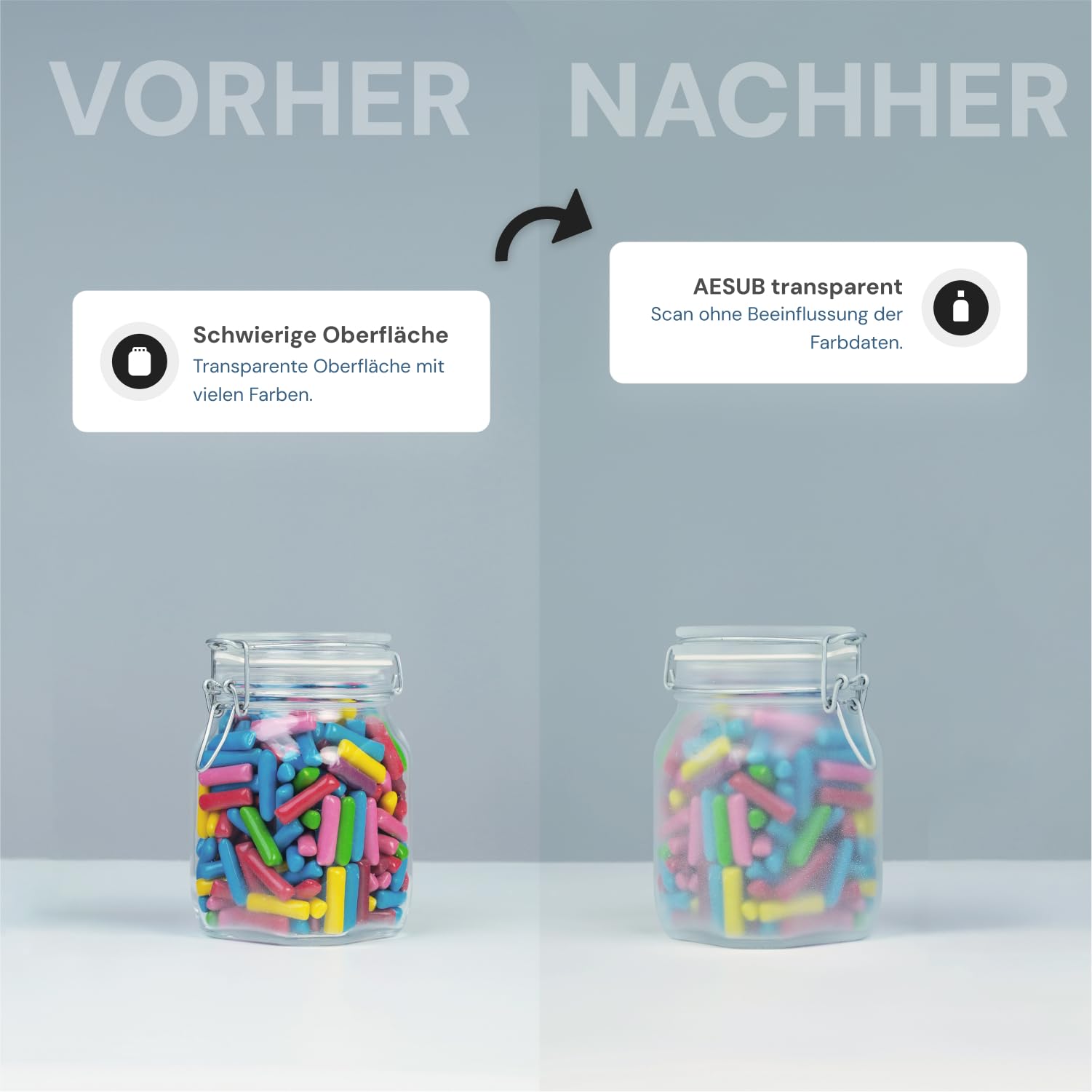 AESUB transparent 3D Scanningspray – 400 ml transparentes, selbstverflüchtigendes Scanspray ohne Pigmente, erhält Farbinformationen & eliminiert Reflexionen, für 3D-Scan & Fotografie, Made in Germany