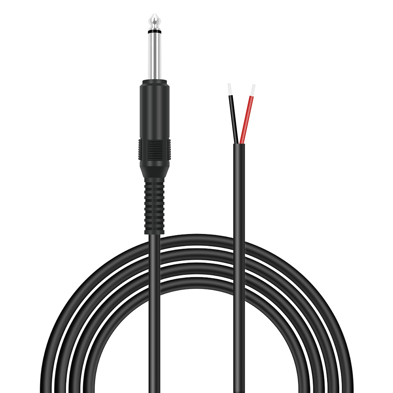 Bolvek 6ft Speaker Wire to 6.35mm 1/4 inch TS Mono Male Plug Adapter Connector to Bare Wire Open End Audio Cable for Microphone Speakers