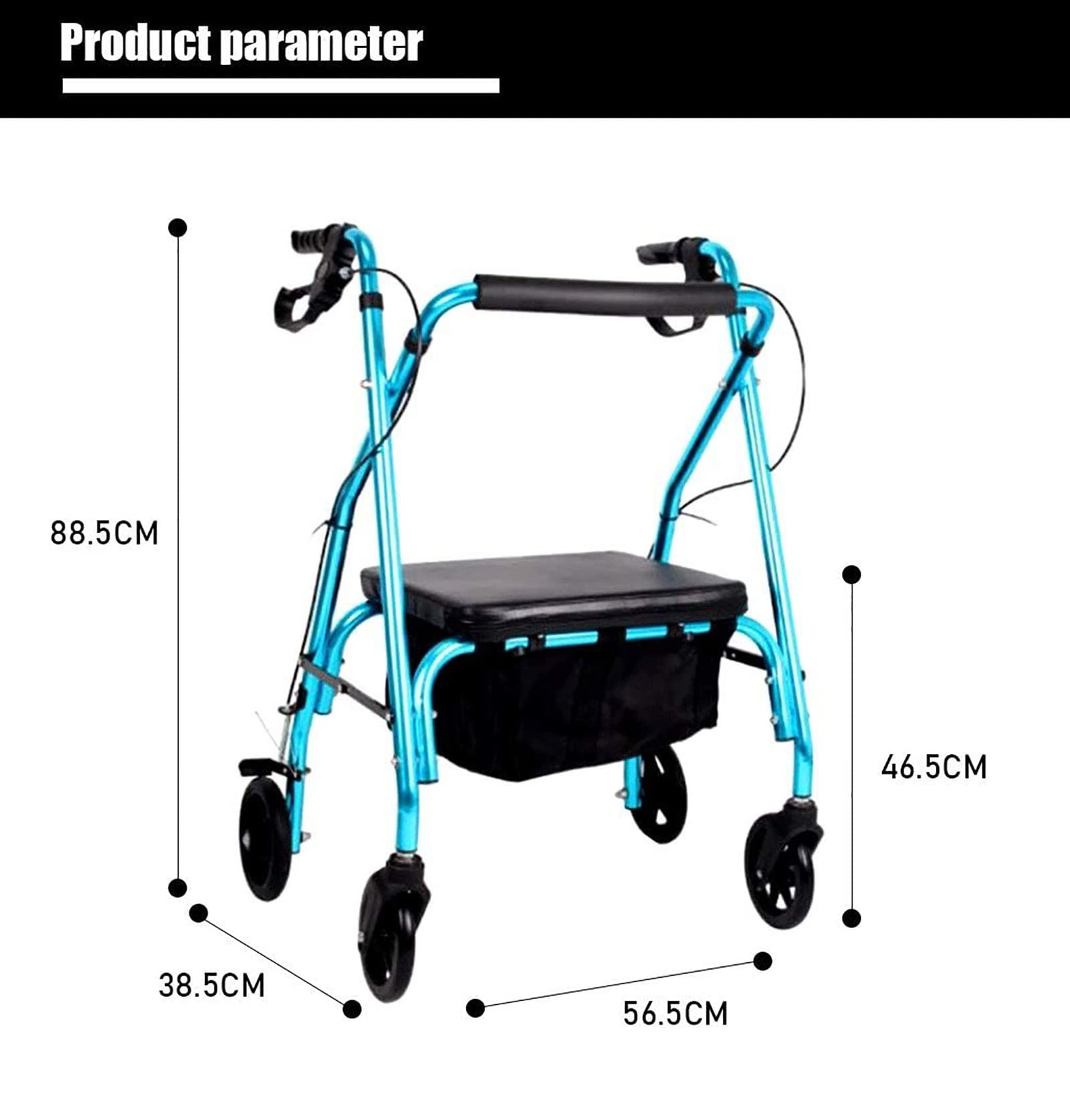 Chodzik, rolki 4 koła z siedziskiem i koszem Medyczny aluminiowy rolator Składane i zdejmowane oparcie Wyściełane siedzisko Rolling Walker dla seniorów na zewnątrz (Color : B)
