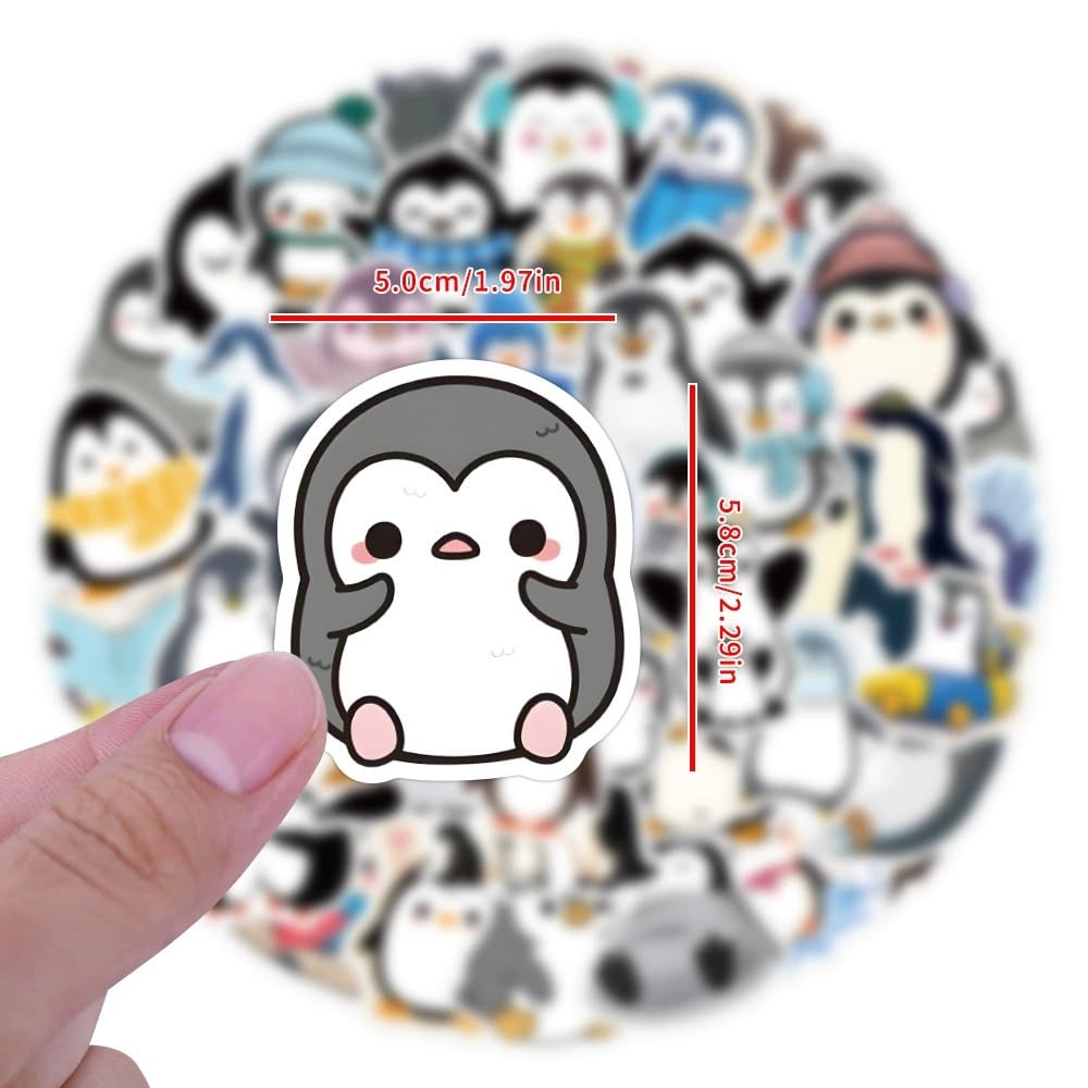 50 Pcs Penguin Stickers for Water Bottle Waterproof Sticker for Laptop Skateboard Phone Car Decals for Teens Adults for Party Favors Supplies Decor (Kawaii Penguin Stickers) - Image 3