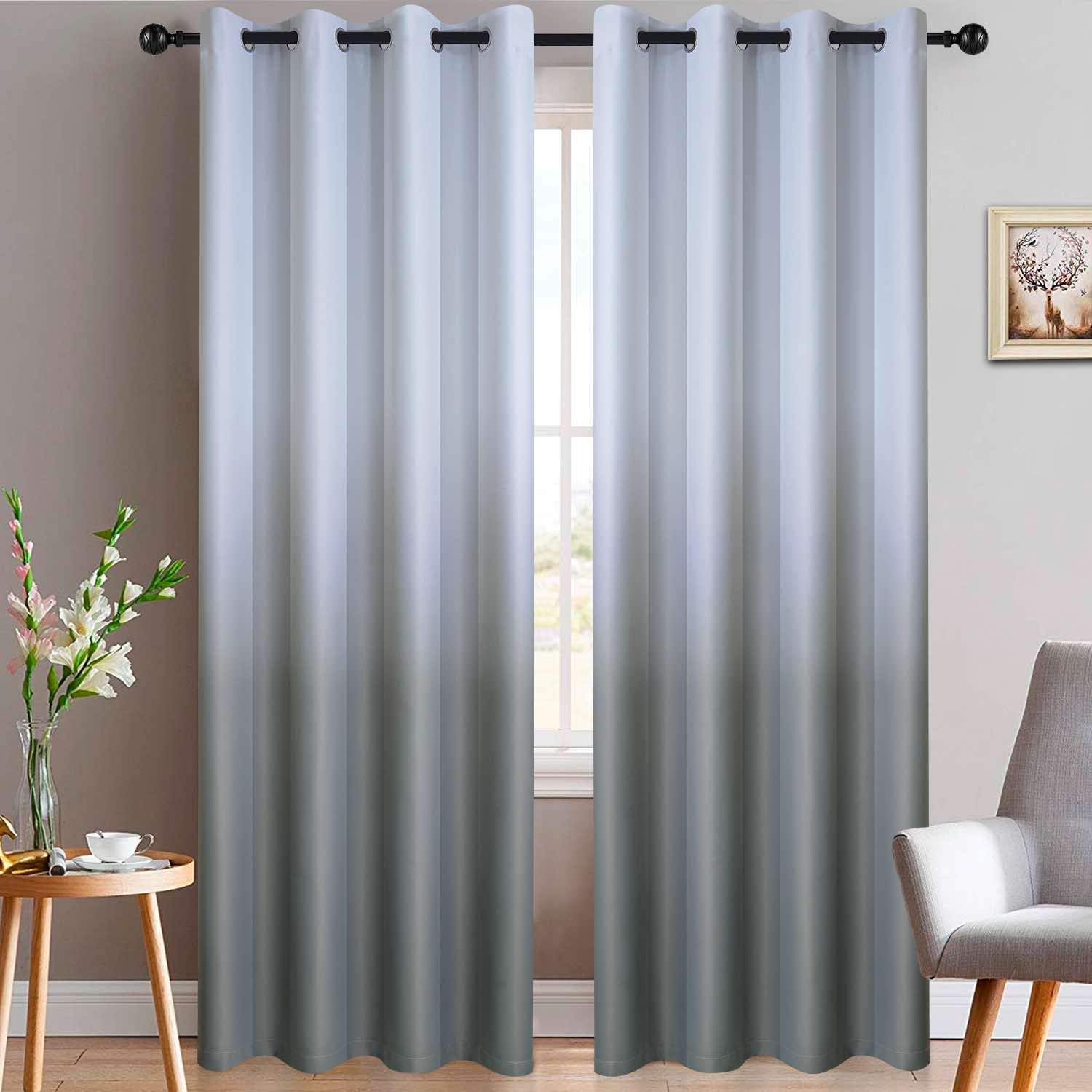 Yakamok 96 Inch Ombre Curtains Greyish White to Grey for Bedroom