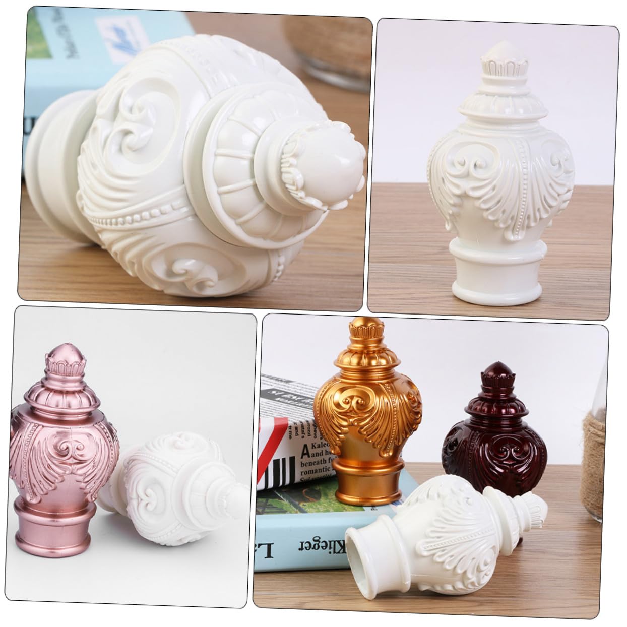 Embouts De Tringle à Rideaux Décoratifs en Plastique Blanc, Butées De Rideau De Fenêtre, Lot de 10 Pièces, Compatibles Tringles Romaines, Accessoires pour Décoration Intérieure