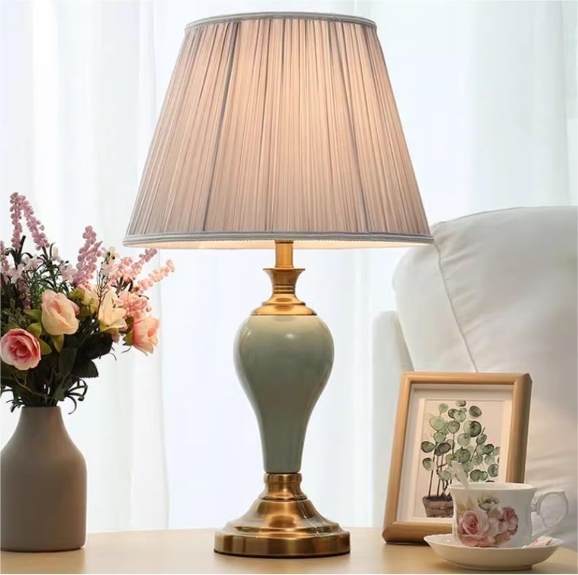 Lampada da Tavolo Lampade Luce Comodino Ceramica Tessuto Paralume Stile Comodino per Camera da Letto Soggiorno Scrivania (Colore: C Dimensioni