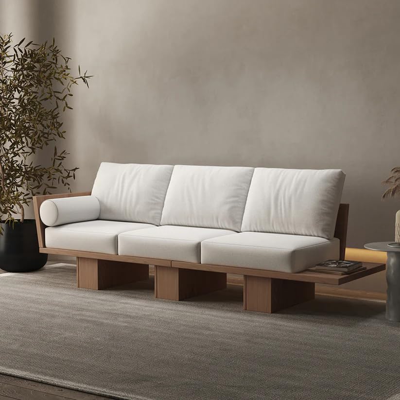 Image of 3 Seater Wooden Couch for Living Room & Office | Premium Upholstered Fabric Seating | Solid Marandi Wood Frame | Modern Designer Sofa for Home, Lounge (111821307 3S)