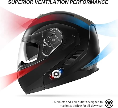Miniatura 4 de Casco de motocicleta Bluetooth 5.0 integrado con EPS nuevo FreedConn BM2-S, modular, abatible, con doble visera, aprobado por DOT FMVSS-218, MP3 FM