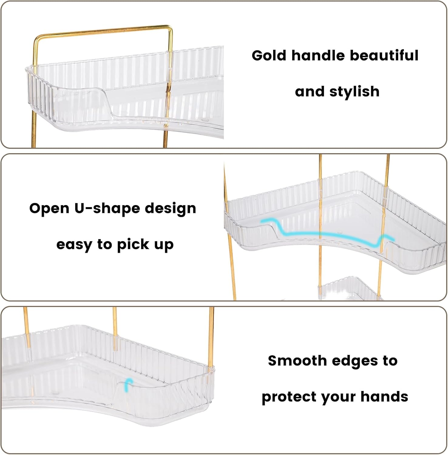 90 Degree Corner Shelf Organizer, 3 Tier Bathroom Countertop Storage Rack, Space Saving Desktop Organizer for Makeup, Skincare, Perfumes, Kitchen Pantry, Transparent 3 Layer Display Shelf