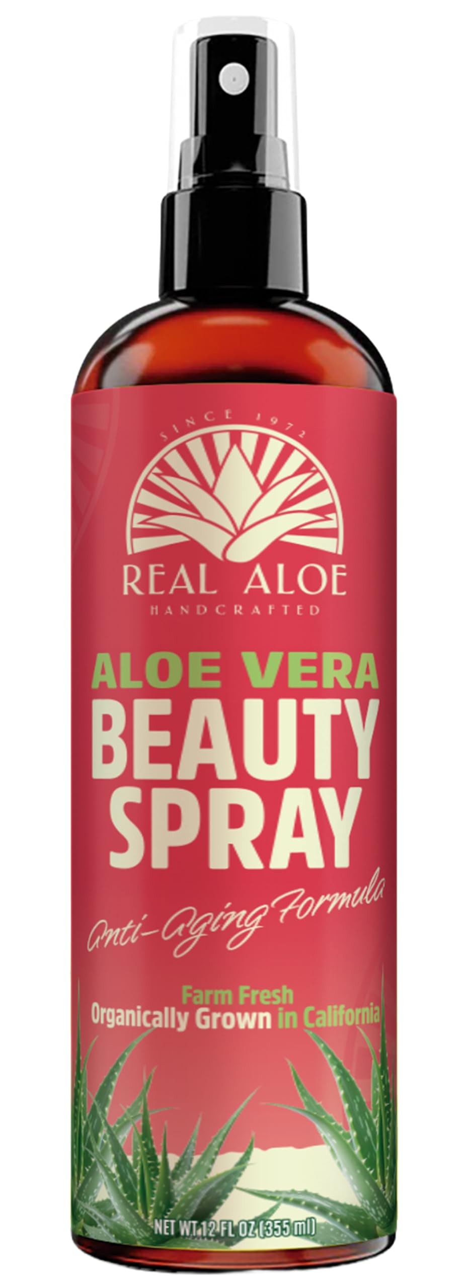 Real Aloe Aloe Vera Toner Spray (12 fl oz) | Certified Organic California-Grown Aloe | Hydrating Facial Toner & Mist for Skin & Hair | After Sun, After Shave & Makeup Removal | Made in USA