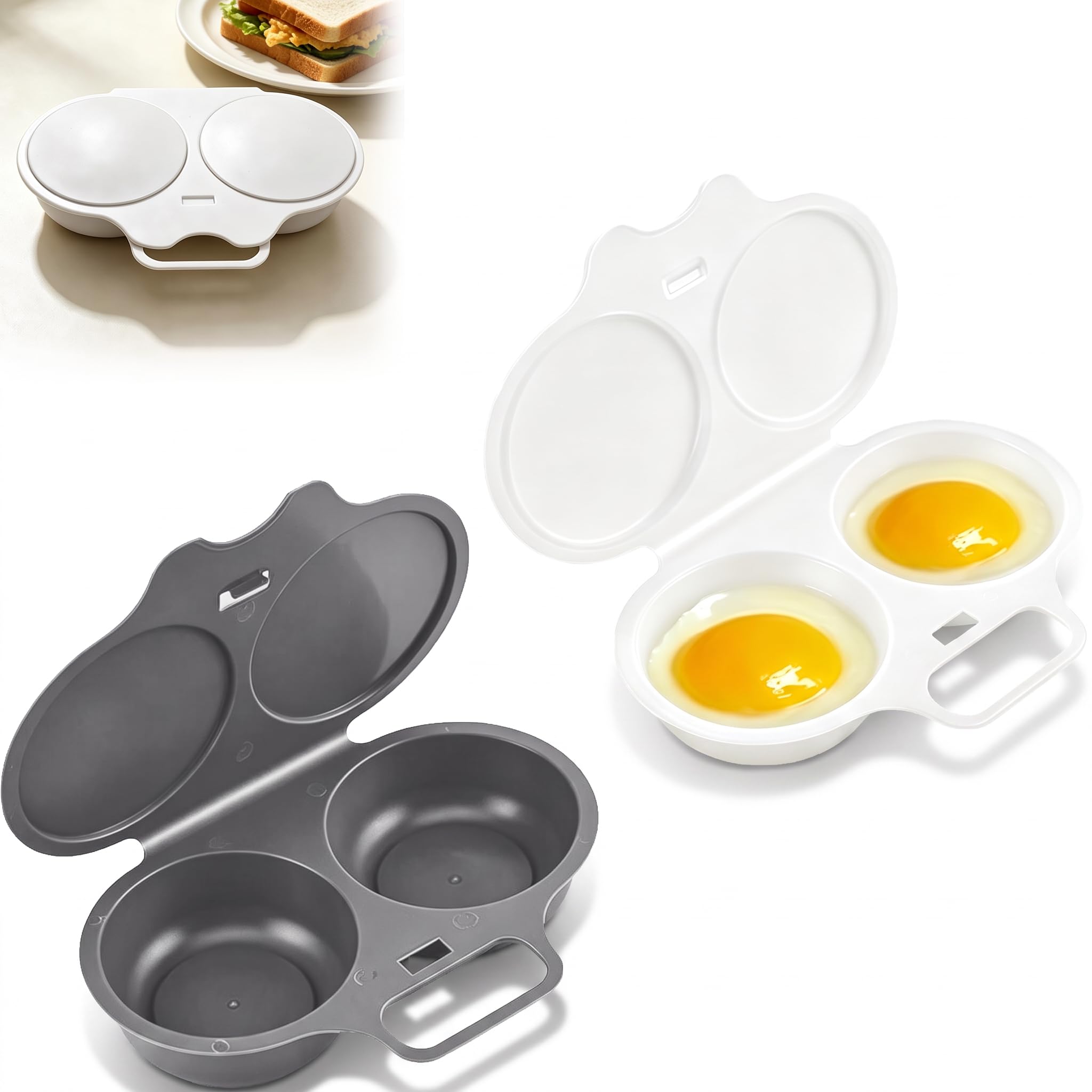 Microwave Egg Poacher With Lid & Handle, Dual Cavity Microwave Egg Poacher