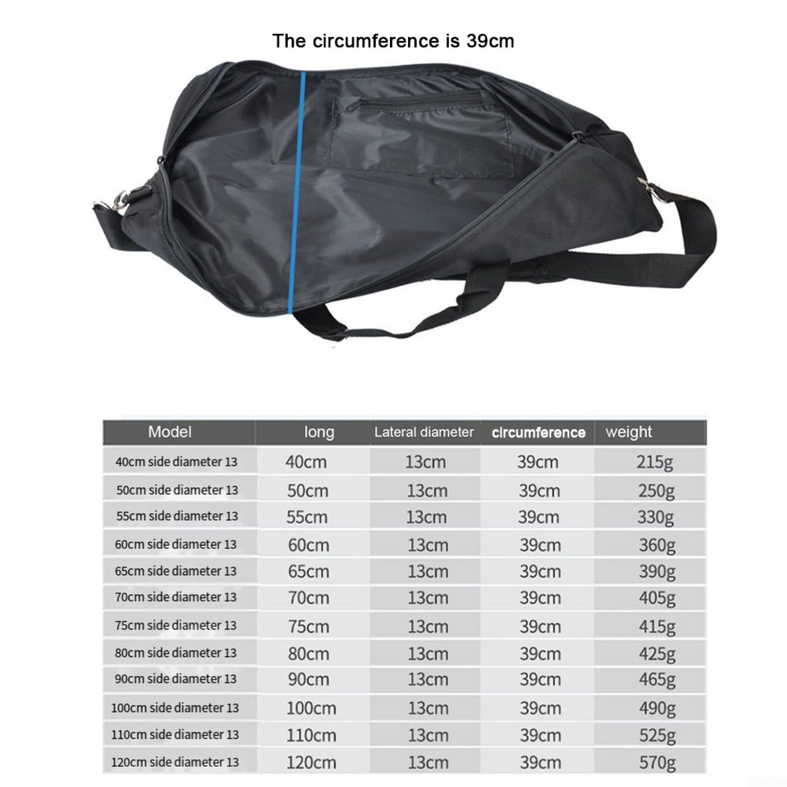 Sac de transport portable pour trépied, étanche, léger, 70-120 cm, noir, unisexe, décontracté/sportif, fermeture à glissière, poche extérieure, bandoulière, coque souple, sac pour trépied