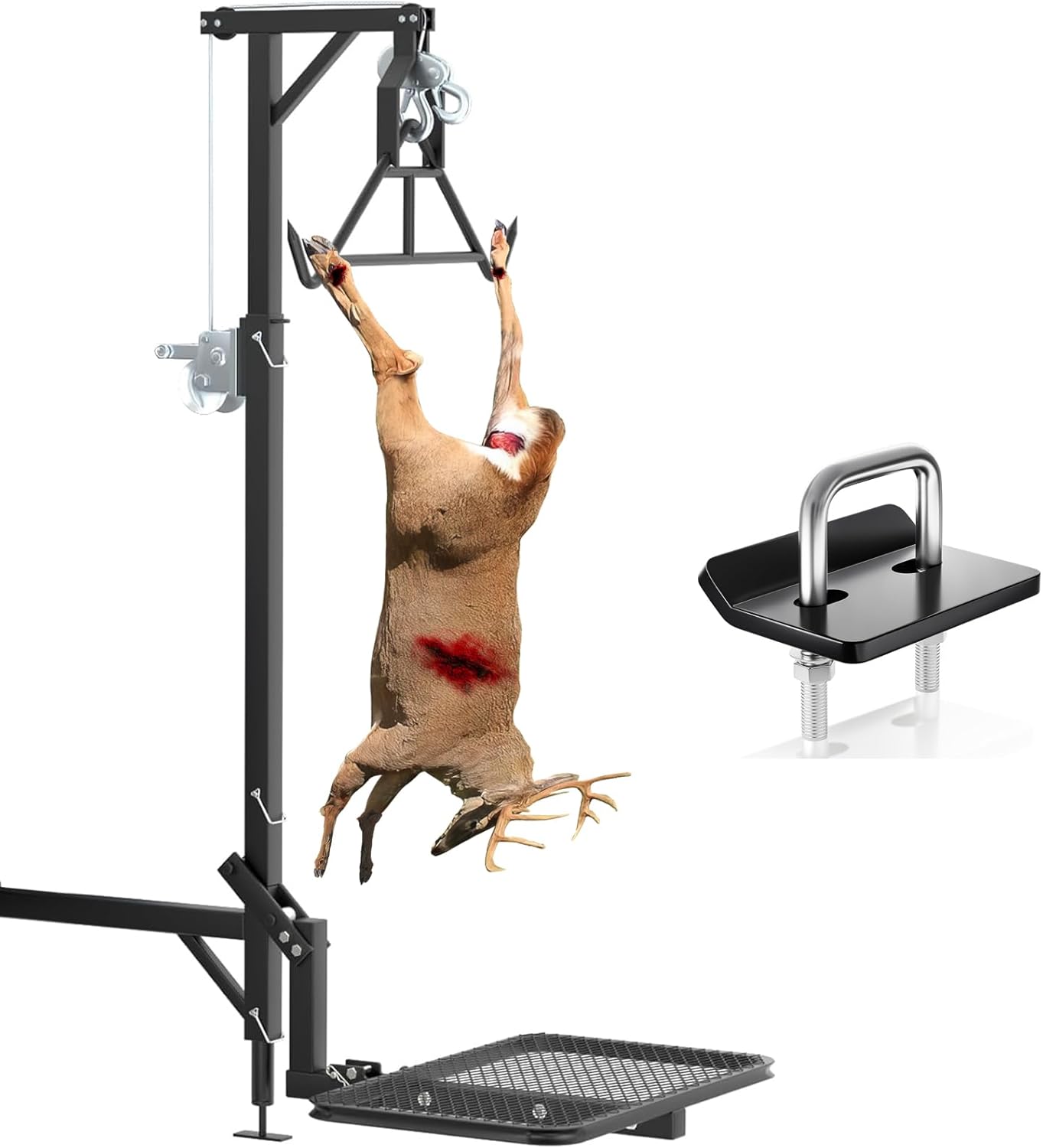 Hitch Game Hoist with Lifting System Platform - for Hunting Safely Load - 360 Degree & Foldable 500lbs Capacity Deer Hoist & SwiveLift for Truck, Pickups Hitch-Mounted (Fits 2'')
