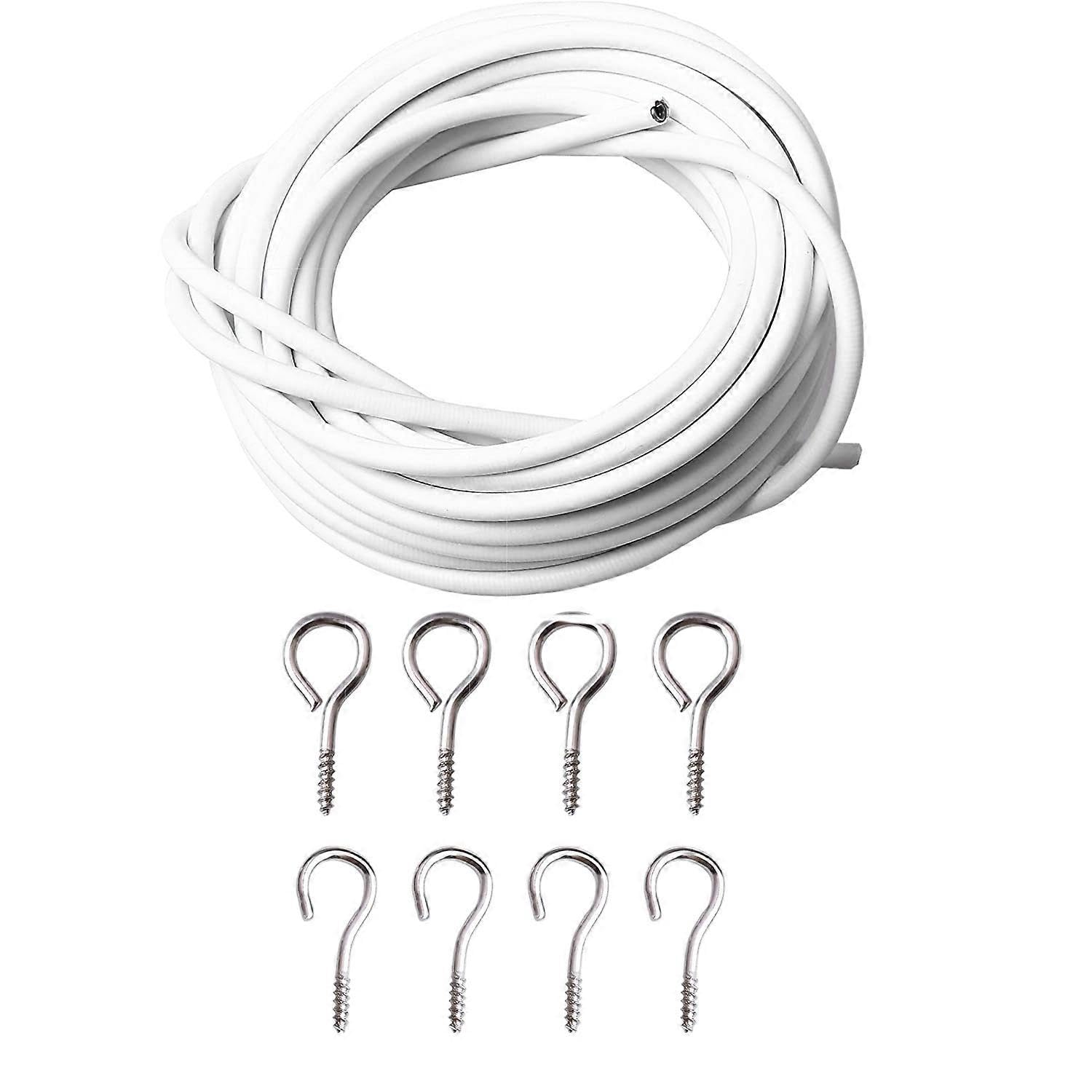 JOYHAPPST Curtain Wire and Hooks Set, 3M Net Wire with 8pcs Screw-in Hooks for Net Rod