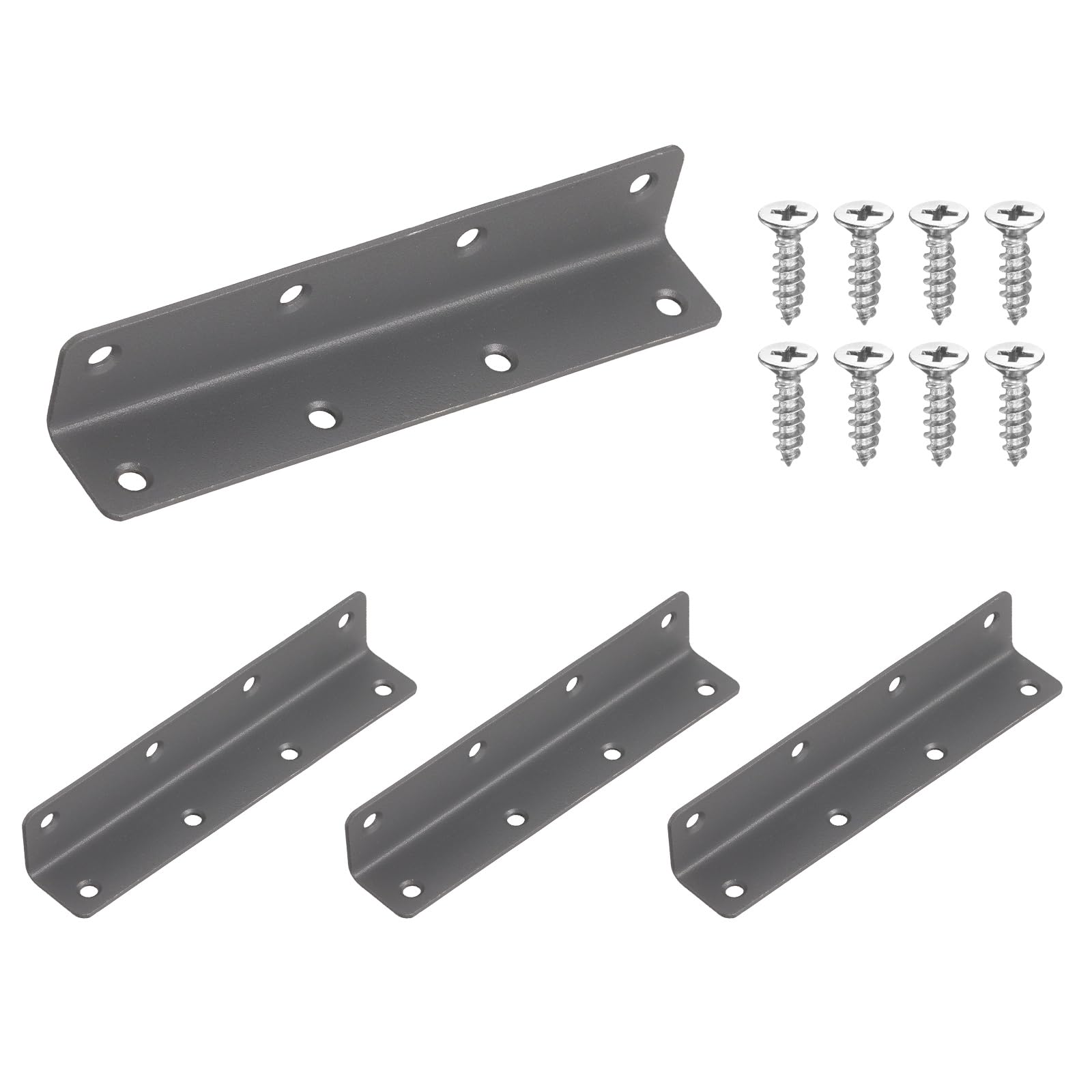 sourcing map 4Pcs Angle Brackets for Wood, Stainless Steel Corner Brackets with Screws, L-Shape Corner Brace for Fixing Repairing Jointing Furniture Shelves Cabinets (140x25x25mm, Grey) — image 1