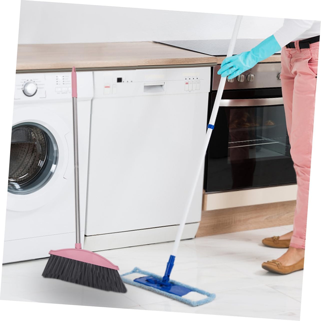 SOLUSTRE 2pcs Heavy Duty Broom Handle Broom for Home Cleaning Standing Dustpan Included Easy to Store