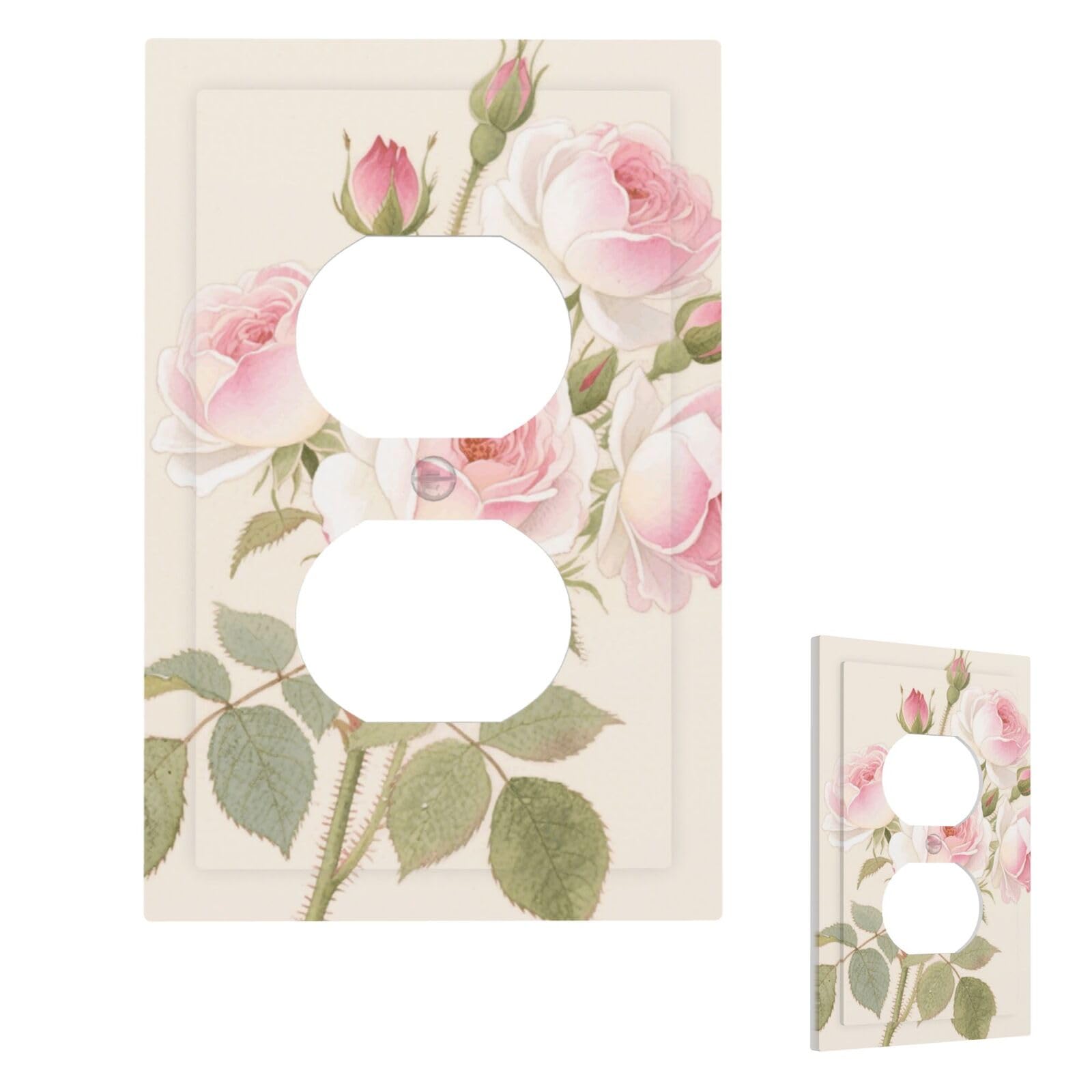 Fekiloot Duplex Flower Wall Plate Cover Modern Decorative 1 Gang Light Switch Cover Unbreakable Receptacle Outlet Covers For Living Room Bedroom Home Decor