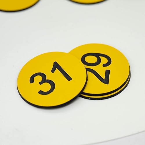 Miniatura 4 de StayMax Etiquetas de números de plástico grabadas sin agujero (1-100, amarillo)