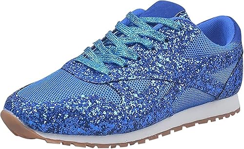 Jonuiony Women's Fashion Casual Breathable Crystal Bling Lace Up Sport Shoes Sneakers Glitter Tennis Sneakers Comfy Sparkly Rhinestone Bling Running Shoes Shiny Sequin Flat Heel Shoes(Blue,11) #TOP4