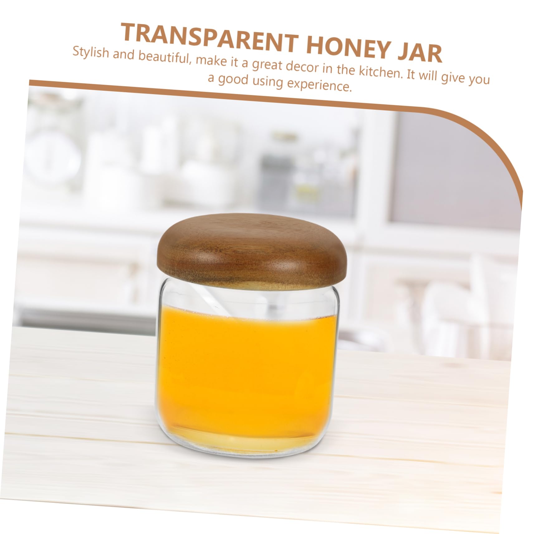 OFFSCH 380ml Home Honey Jar Wooden Lid Honey Dispenser Kitchen Storage for Honey Syrup Spices Salt Sugar